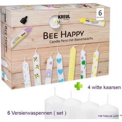 4 Kaarsen | met decoratie set Bee Happy | candle pen | versierpennen